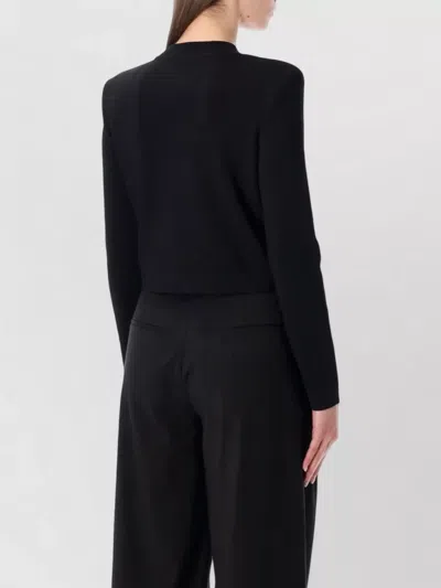 Balmain Cropped Cardigan Round Neck Long Sleeves Pockets In Black