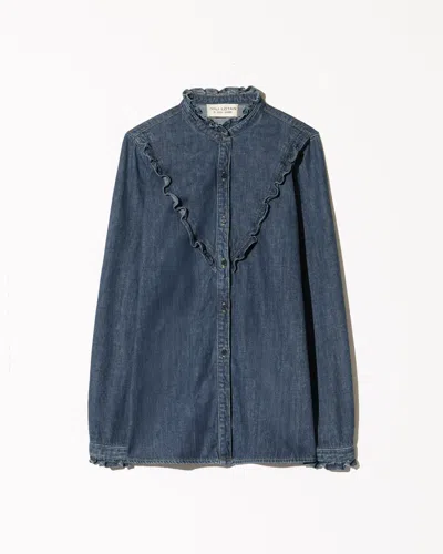 Nili Lotan Marcela Ruffled-collar Shirt In Blue
