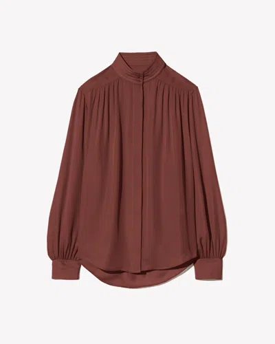 Nili Lotan Revi Gathered Silk-georgette Blouse In Burgundy