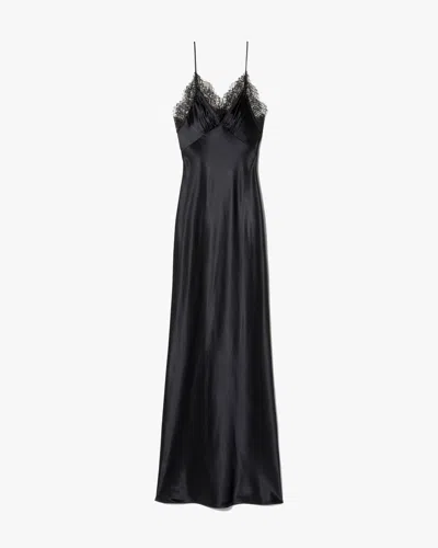 Nili Lotan Sylas Lace-trim Silk Maxi Slip Dress In Black