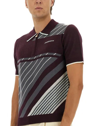 Casablanca "diagonal" Tennis Polo Shirt In Purple
