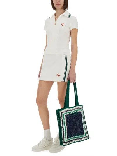 Casablanca Textured Knit Miniskirt Contrast Trim In White