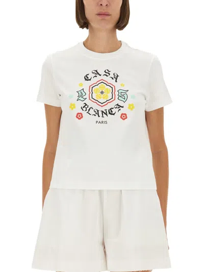 Casablanca White Cotton T-shirt With Print In Animal Print