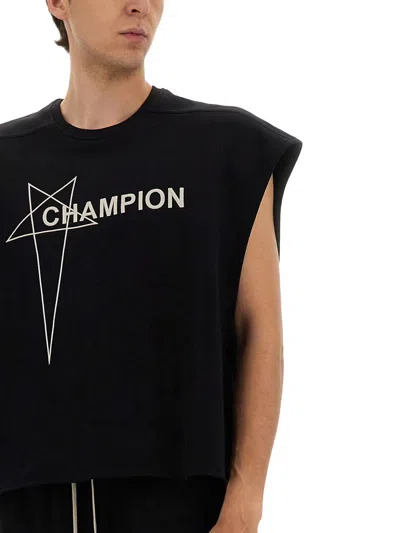 Champion X Rick Owens Cropped Micro Tatlin T Shirt In Black