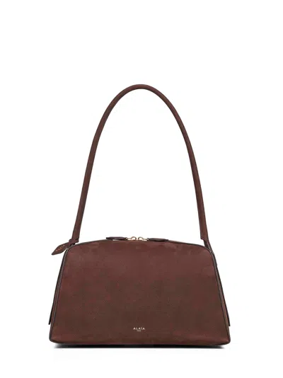 Alaïa Le Bouledogue Bowling Shoulder Bag In Nubuck Leather In Brown