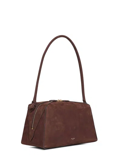 Alaïa Le Bouledogue Bowling Shoulder Bag In Nubuck Leather In Brown