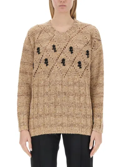 Cormio Oversize Knitwear Crew Neck Diamond Pattern In Brown