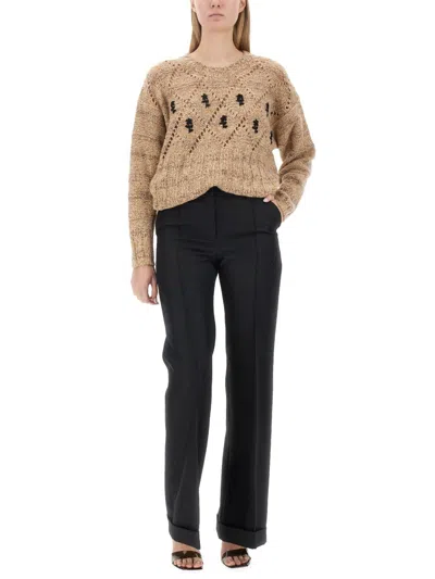 Cormio Oversize Knitwear Crew Neck Diamond Pattern In Brown