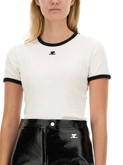 Courrèges Courreges Women Cotton T-shirt With Contrasting Profiles In White