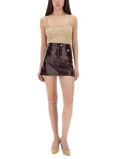 Courrèges Reedition Vinyl Mini Skirt In Burgundy