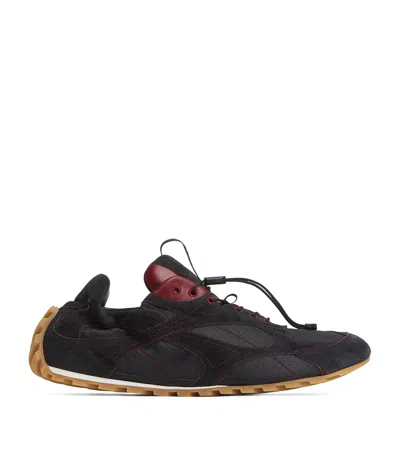 Bottega Veneta Black Fabric And Suede Orbit Flash Sneakers In Animal Print