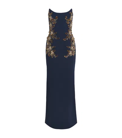 Rebecca Vallance Orla Embellished Crepe Gown In Blue