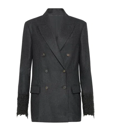 Brunello Cucinelli Lace-detail Double-breasted Blazer In Black