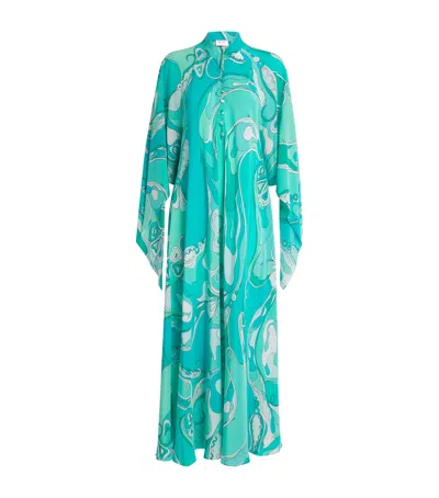 Pucci Silk Orchidee Print Kaftan In Blue