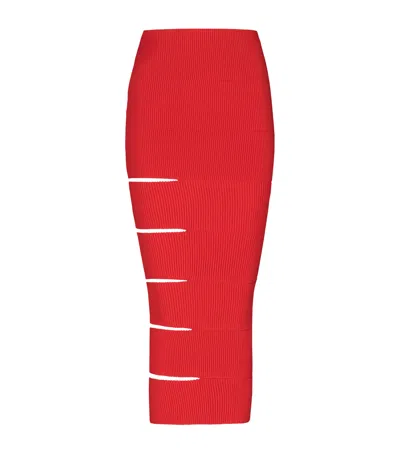 Balmain Knit Cut-out Maxi Skirt In Red