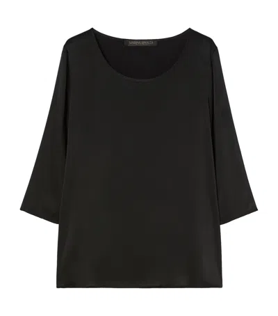 Marina Rinaldi Satin Scoop-neck Blouse In Black