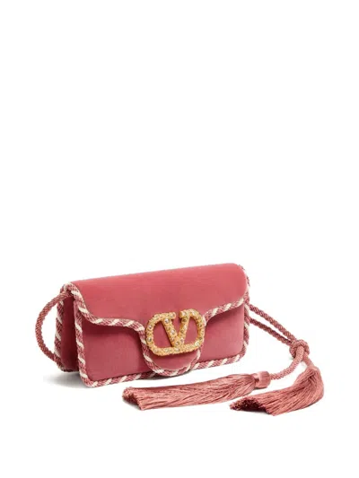 Valentino Loco Velvet Clutch In Red
