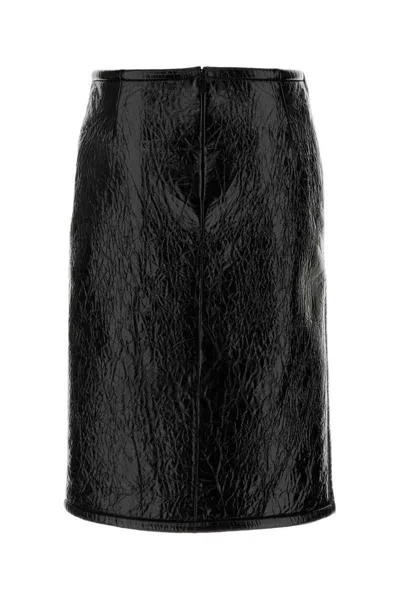 Gucci Glossy Leather Midi Skirt With Side Slit In Black