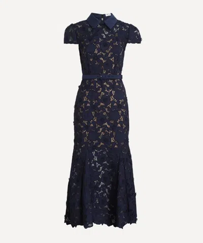 Self-portrait Womens Navy Guipure-lace Cap-sleeves Midi Dress In Blue