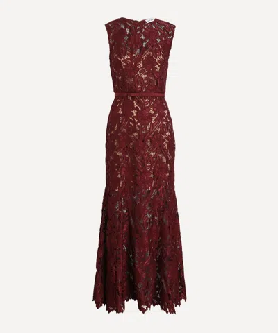 Self-portrait Womens Burgundy Guipure-lace Stretch-woven Midi Dress In Burgundy
