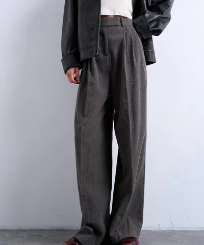 Topshop Herringbone Pleated Wide Leg Pants In Gray