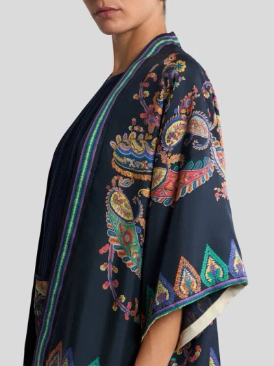 Etro Silk Twill Kesa With Placed Floral Paisley Print In Multi