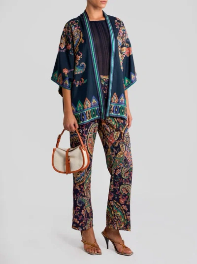 Etro Silk Twill Kesa With Placed Floral Paisley Print In Multi