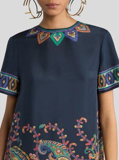 Etro Women Blue Paisley-print Habotai Silk Tunic Short Dress In Multi