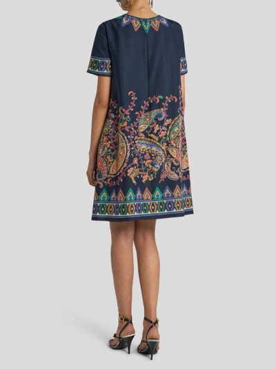 Etro Women Blue Paisley-print Habotai Silk Tunic Short Dress In Multi