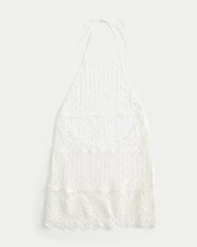 Hollister Crochet-style Halter Cover Up Mini Dress In White
