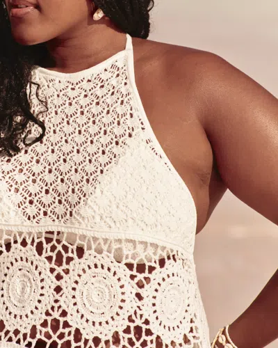 Hollister Crochet-style Halter Cover Up Mini Dress In White