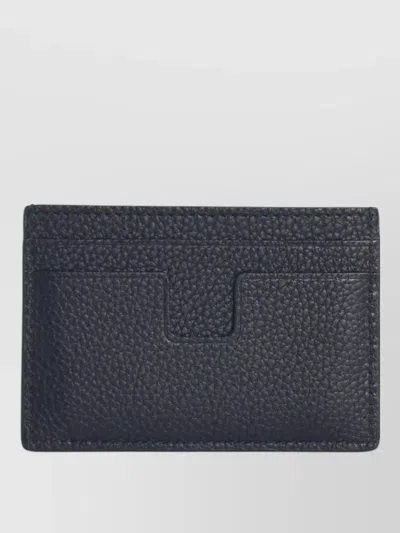 Tom Ford Leather Cardholder Slim Design Textured Finish In Blue
