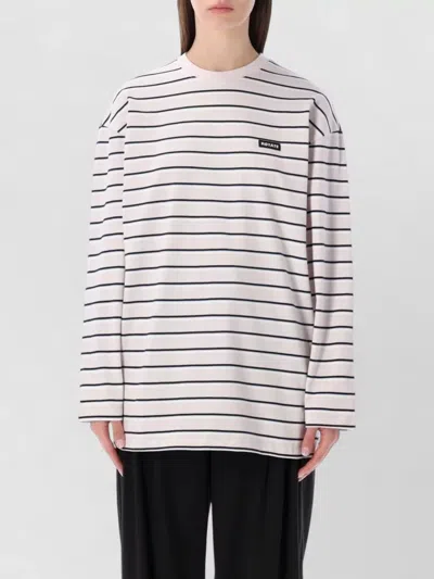 Rotate Birger Christensen Long Sleeve Crew Neck Striped Top In White