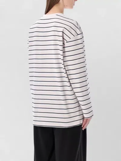 Rotate Birger Christensen Long Sleeve Crew Neck Striped Top In White
