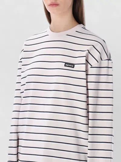 Rotate Birger Christensen Long Sleeve Crew Neck Striped Top In White