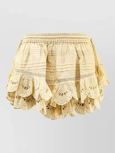 Isabel Marant Étoile Mini Skirt Eyelet Lace Ruffles Tassels In Brown