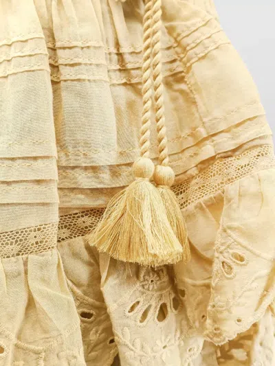 Isabel Marant Étoile Mini Skirt Eyelet Lace Ruffles Tassels In Brown