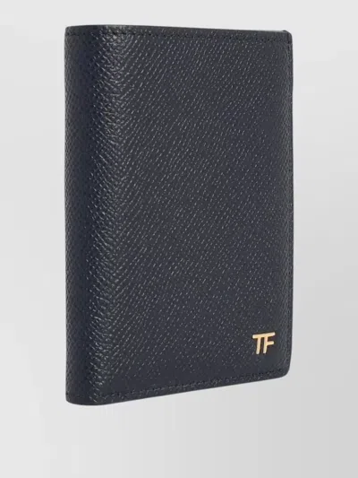 Tom Ford Leather Cardholder Compact Design Textured Finish In Blue