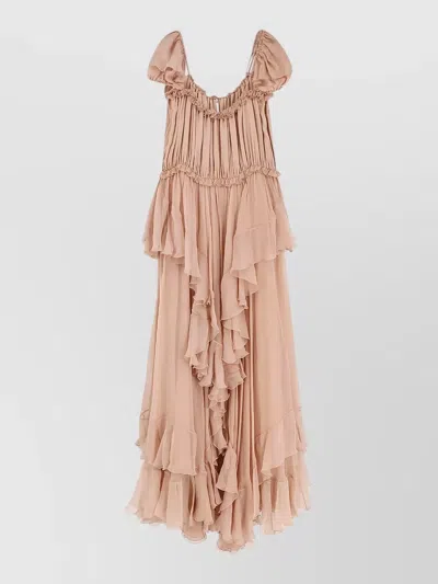 Chloé Knee Length Dress Cap Sleeves Neckline In Brown