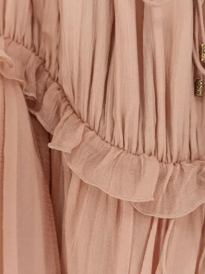 Chloé Knee Length Dress Cap Sleeves Neckline In Brown