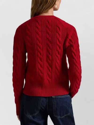 Ralph Lauren Cable Knit Cardigan Long Sleeves Ribbed Trims In Red