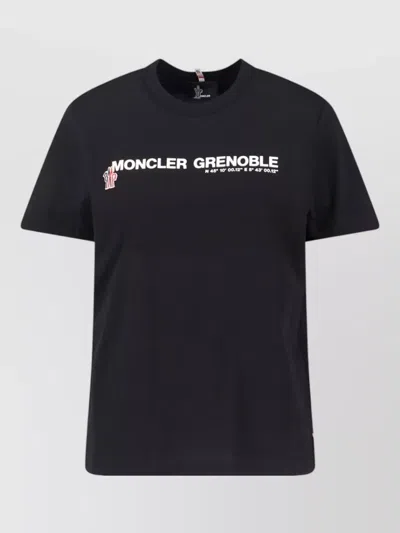 Moncler Crew Neck Top Ribbed Collar Short Sleeves In Black