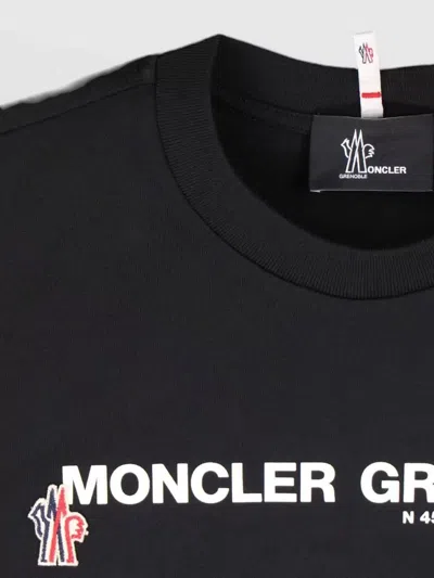 Moncler Crew Neck Top Ribbed Collar Short Sleeves In Black