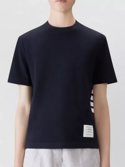Thom Browne Short Sleeve T-shirt Engineered Four Bar Stripe In Blue