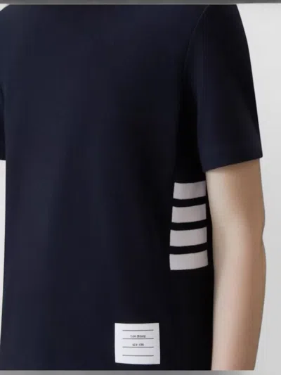 Thom Browne Short Sleeve T-shirt Engineered Four Bar Stripe In Blue