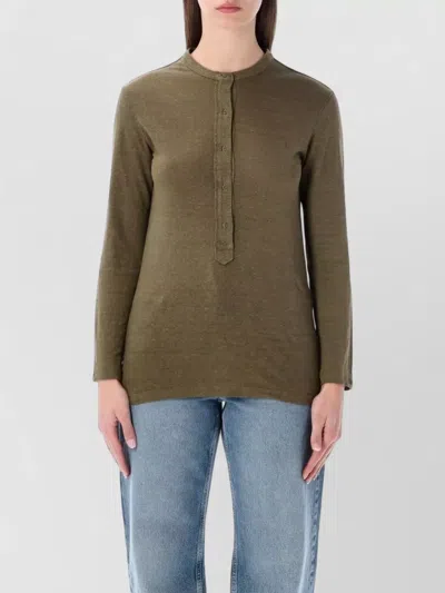 Isabel Marant Étoile Lucy Serafino Long Sleeves Round Neck Tshirt In Green