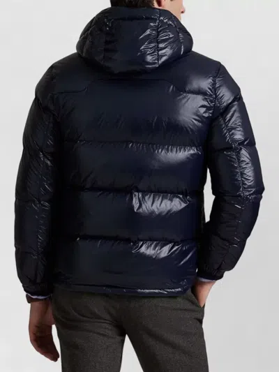 Ralph Lauren Hooded Quilted Bomber Jacket Zip Pockets In Blue