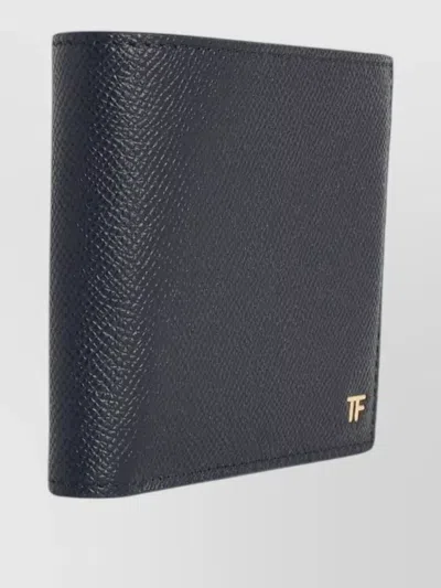 Tom Ford Leather Wallet Bi Fold Textured Finish In Blue