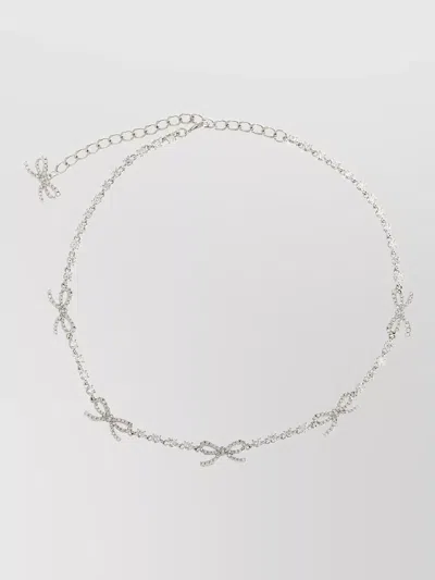 Self-portrait Crystal Bow Charm Necklace Adjustable Chain In Metallic