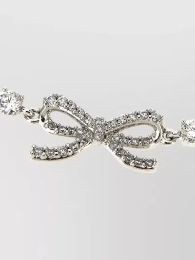 Self-portrait Crystal Bow Charm Necklace Adjustable Chain In Metallic